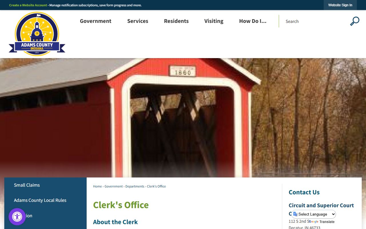 Adams County Clerk of Courts records contact page