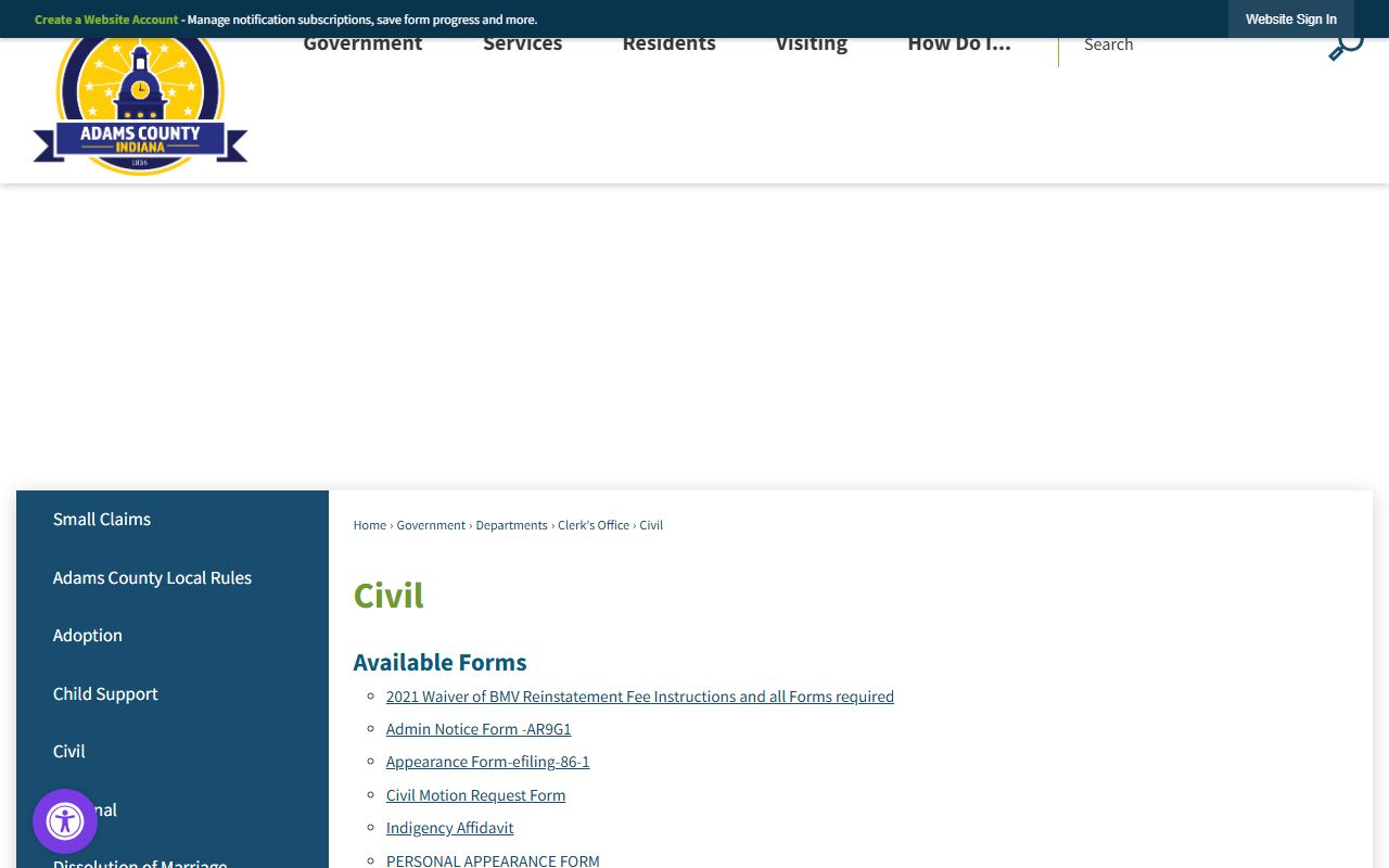 Adams County Clerk of Courts civil records forms