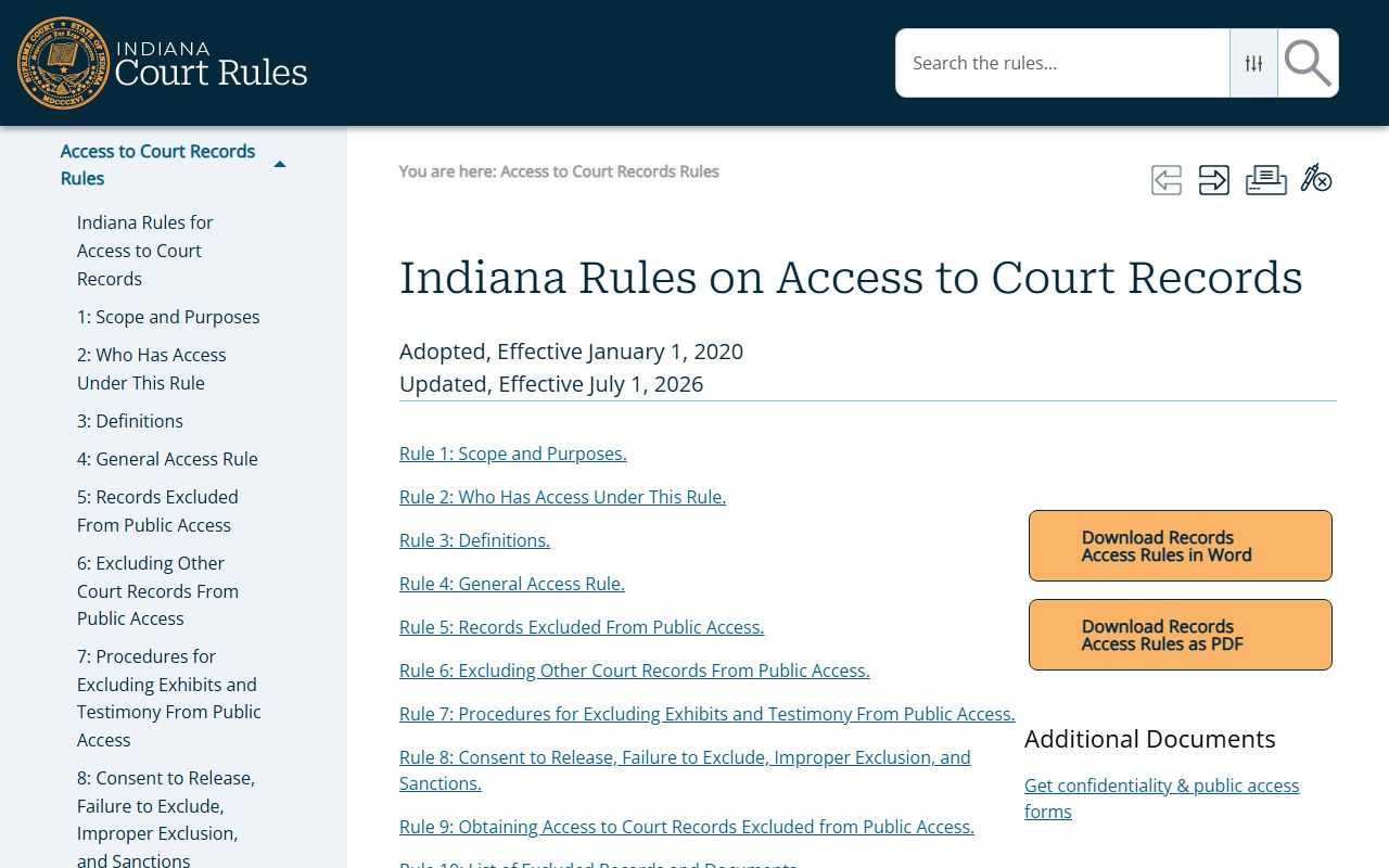 Adams County court records Indiana access rules