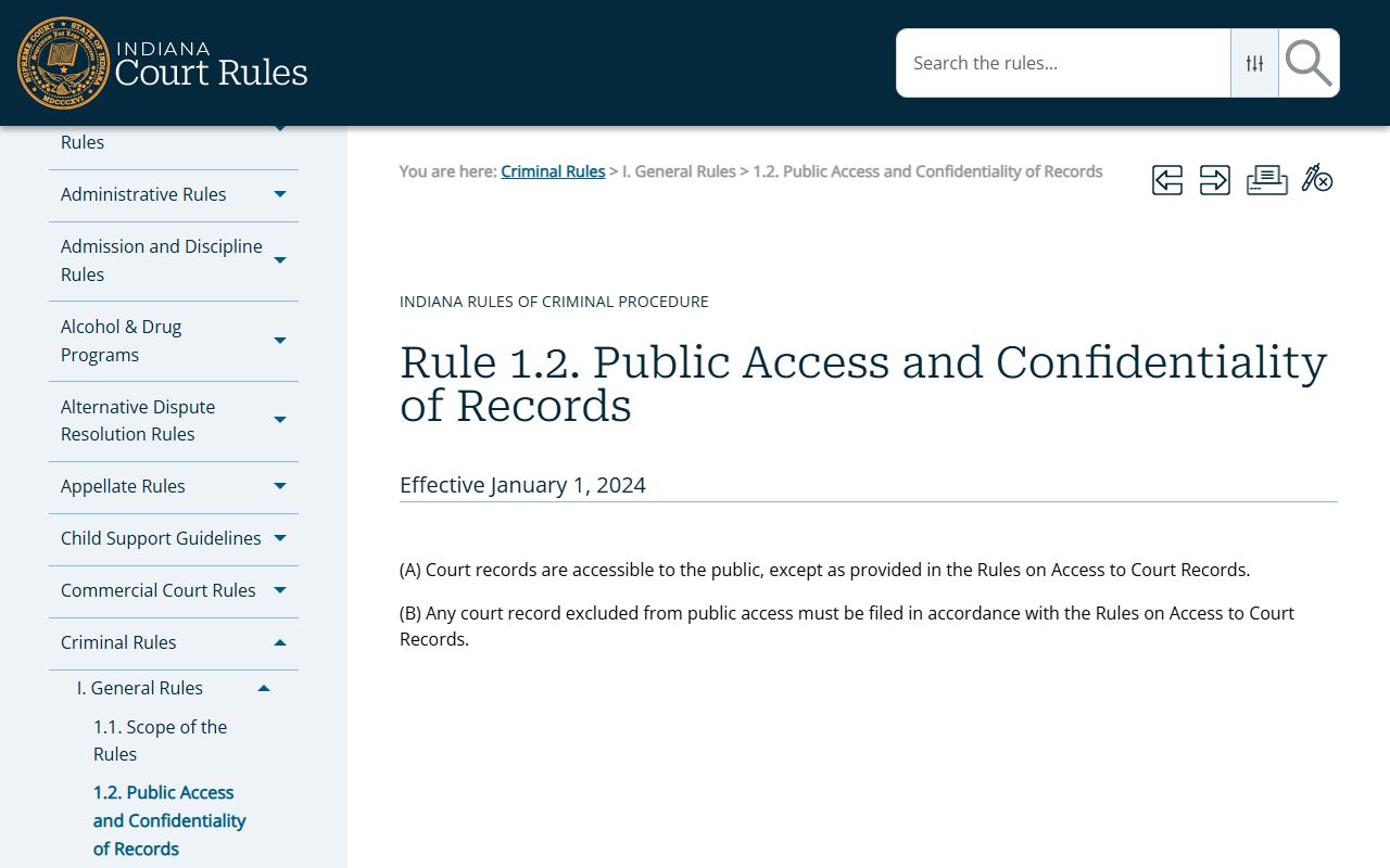 Adams County criminal court records Indiana Criminal Rule 1.2