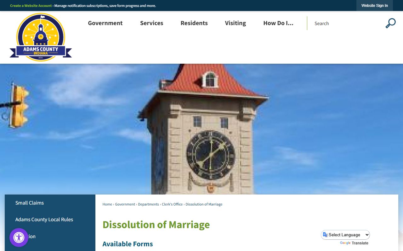 Adams County dissolution of marriage forms page
