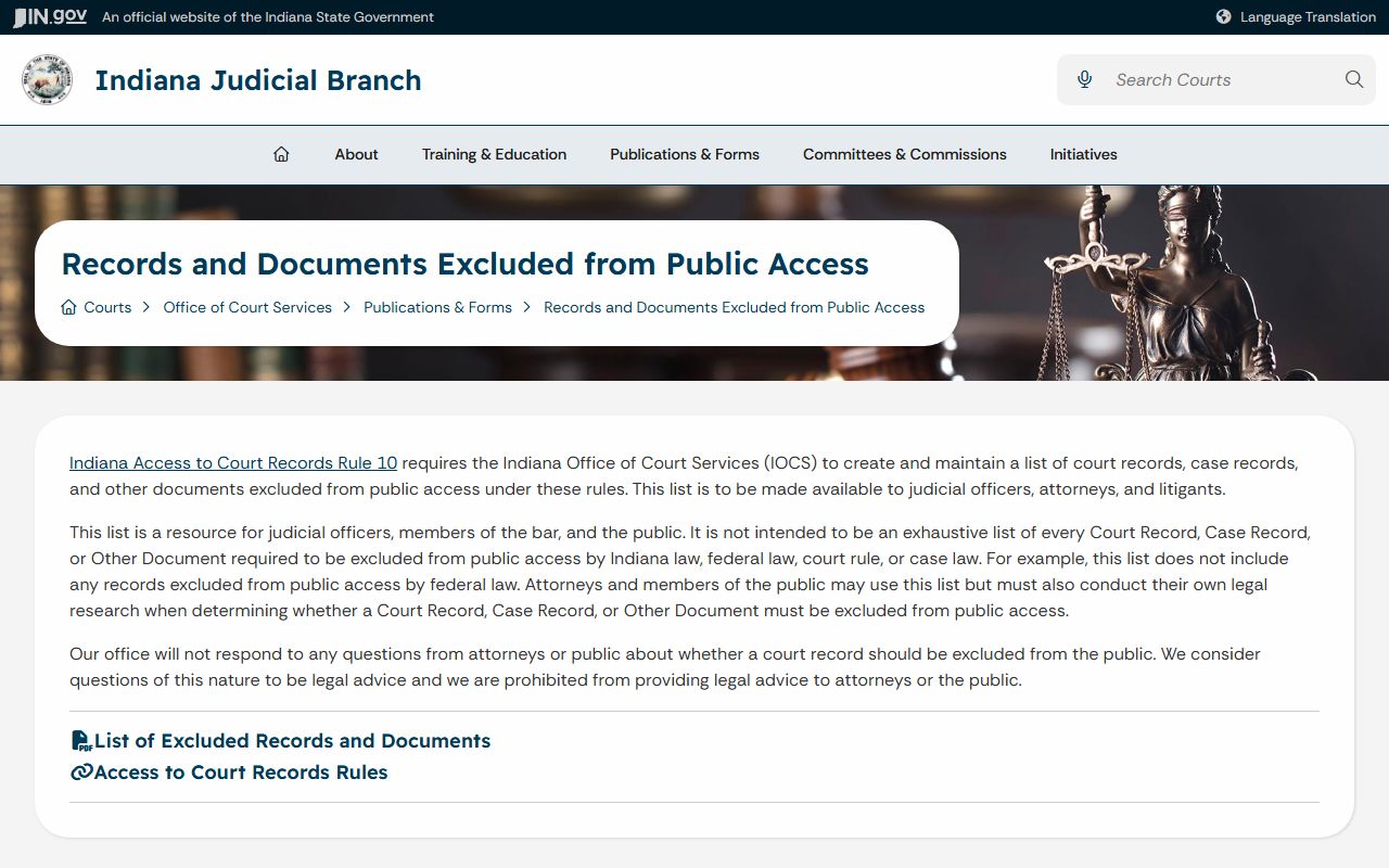 Indiana court records excluded from public access guidance