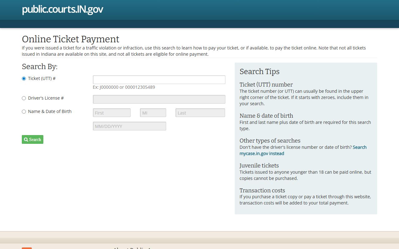 Indiana ePay traffic ticket payment portal