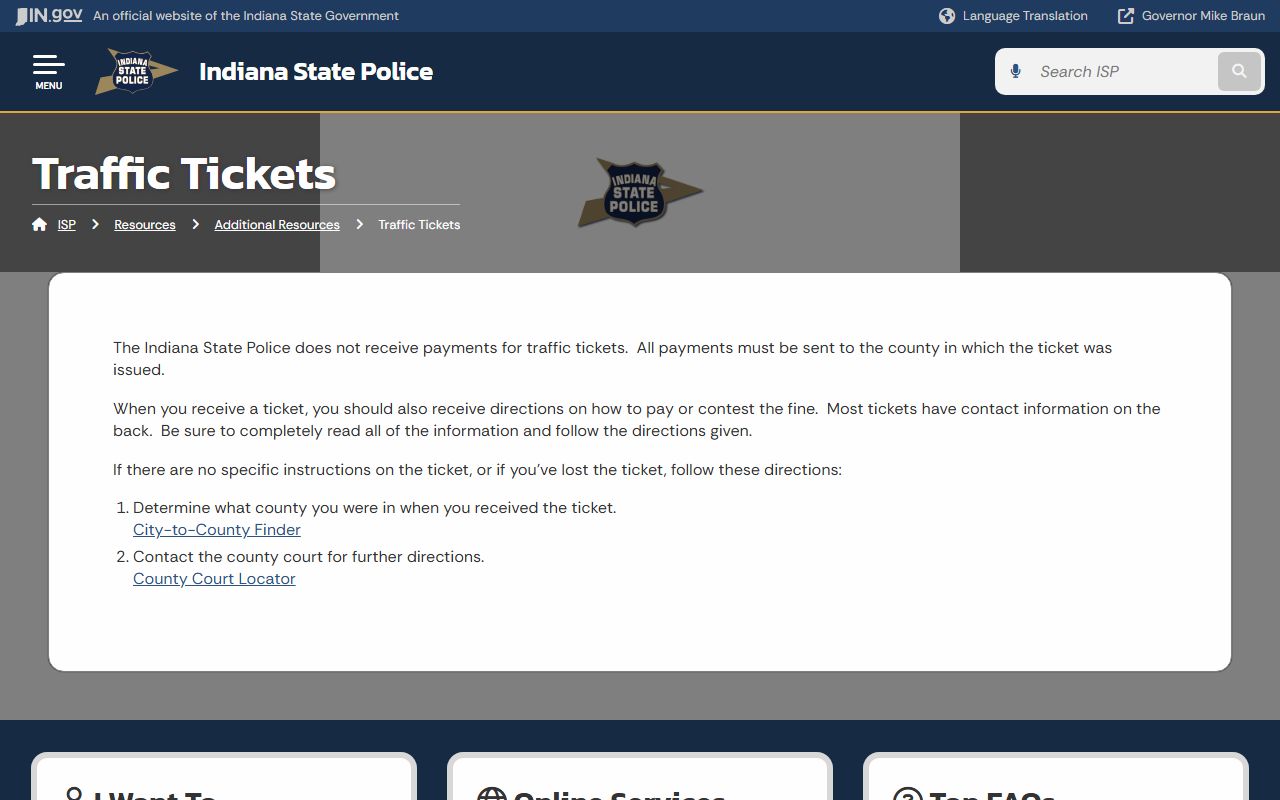 Indiana State Police traffic ticket payment and contest guidance